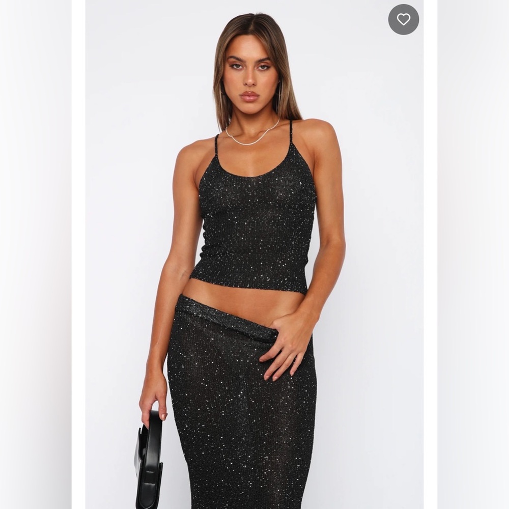 White Fox Sequin Tank Top and Skirt Set